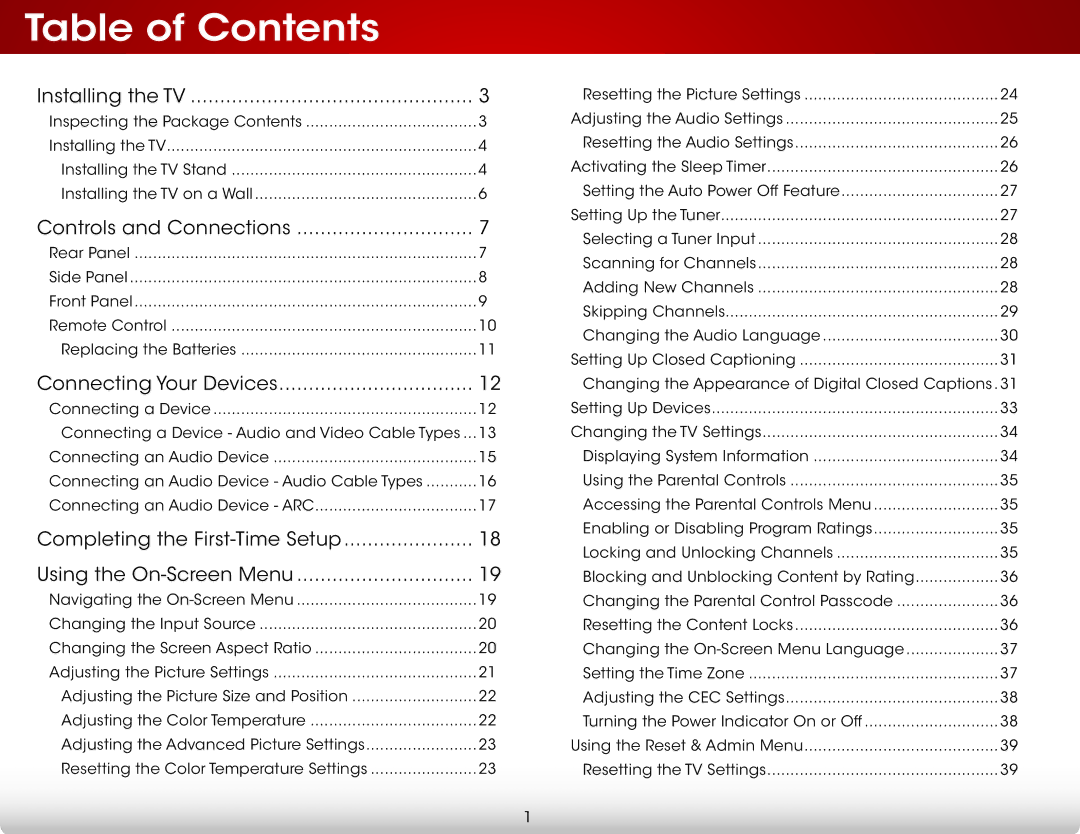 Vizio E400-B2, E480-B2 user manual Table of Contents 