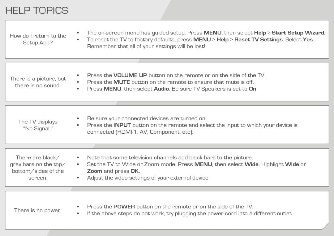 Vizio E500AR quick start Help Topics 