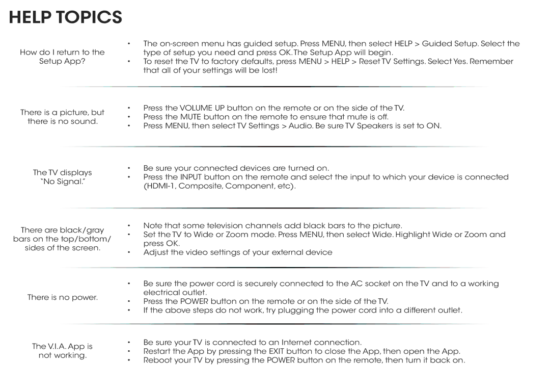 Vizio E500d-A0 manual Help Topics 