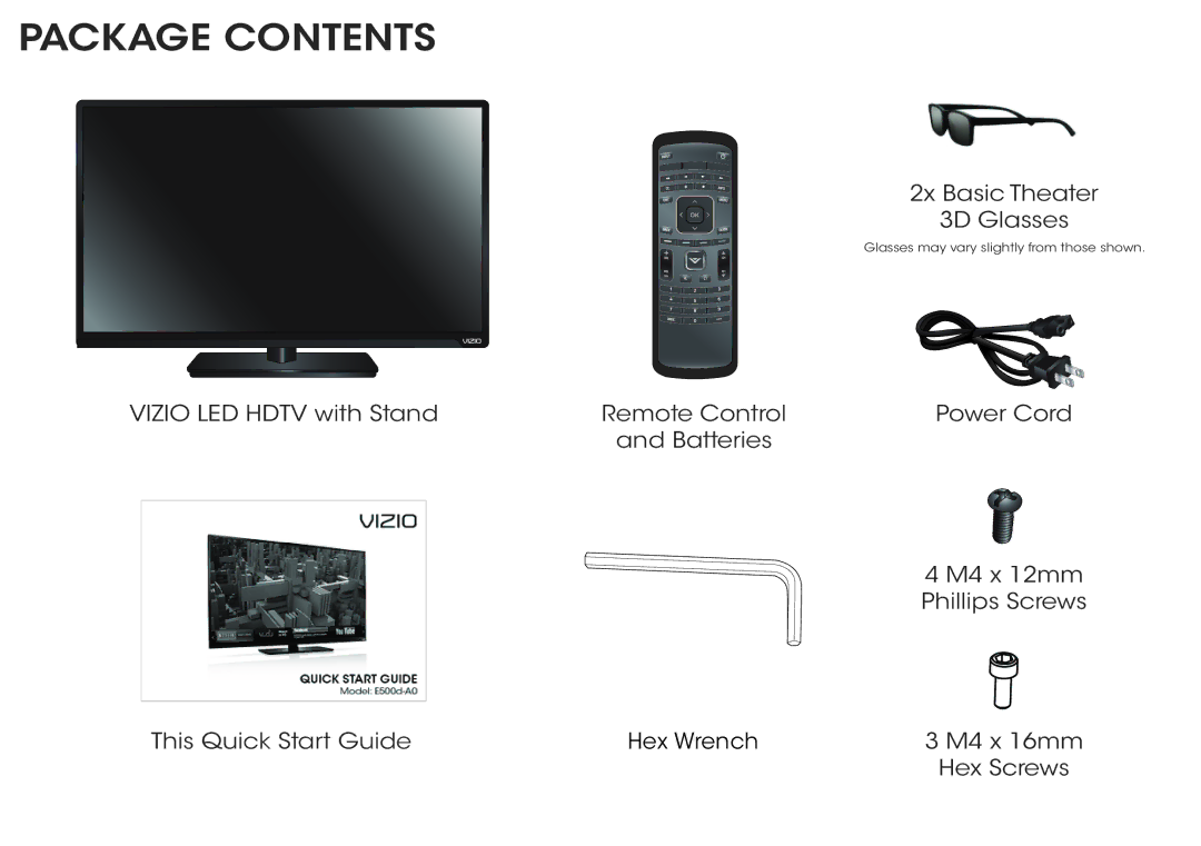 Vizio E500d-A0 manual Package Contents 