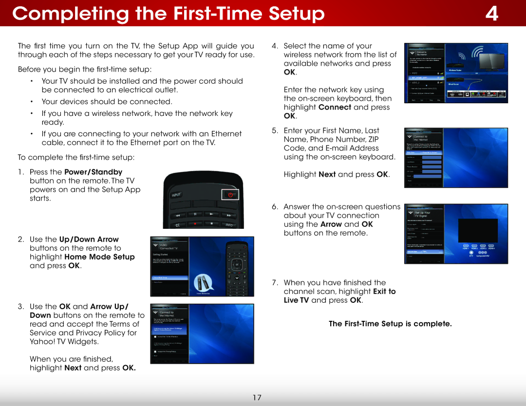 Vizio E500DA0 user manual Completing the First-Time Setup 