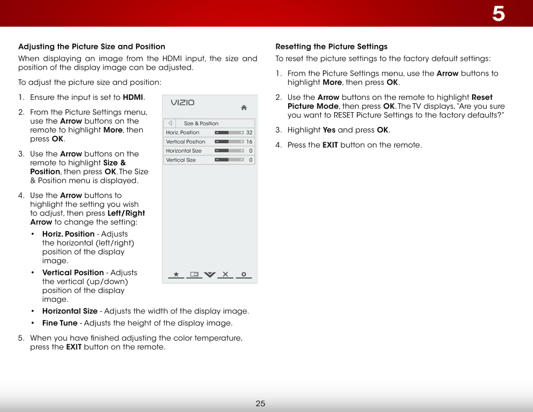 Vizio E500DA0 user manual Use the Arrow buttons on the remote to highlight Reset 