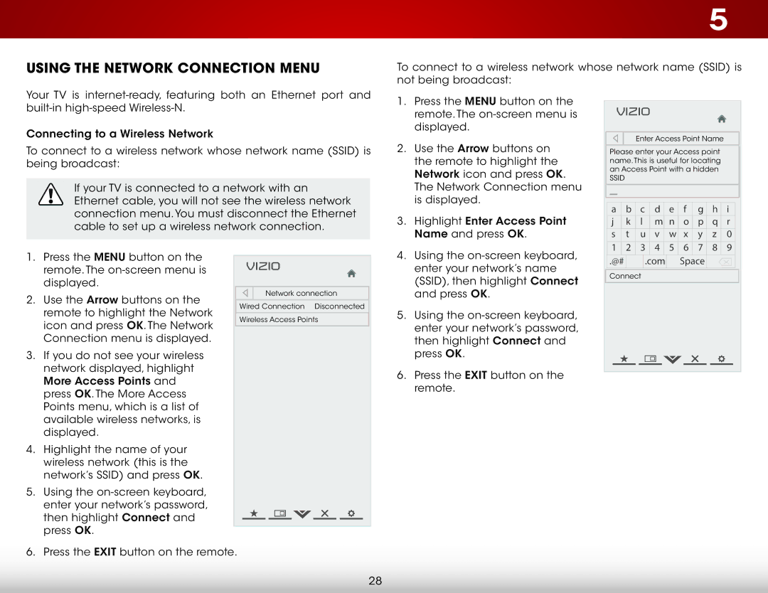 Vizio E500DA0 user manual Using the Network Connection Menu 