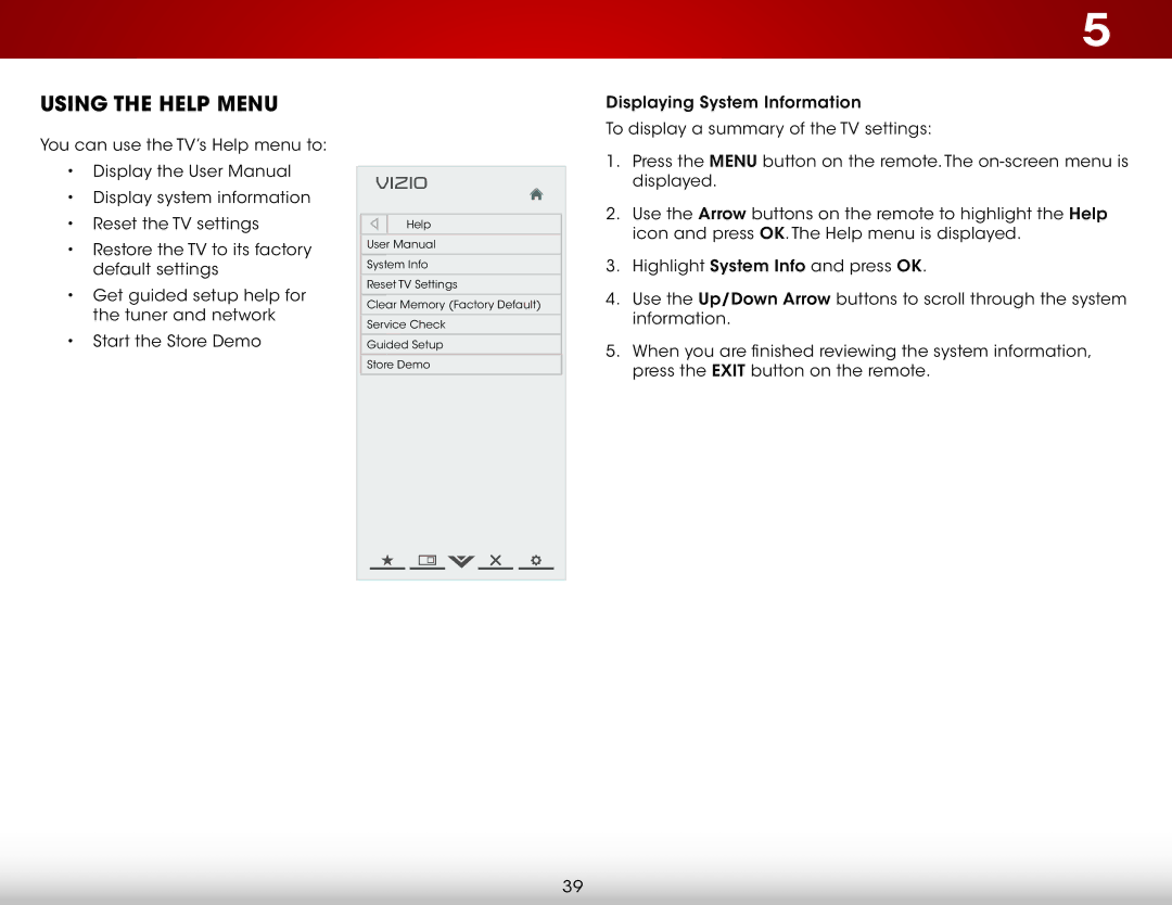 Vizio E500DA0 user manual Using the Help Menu 