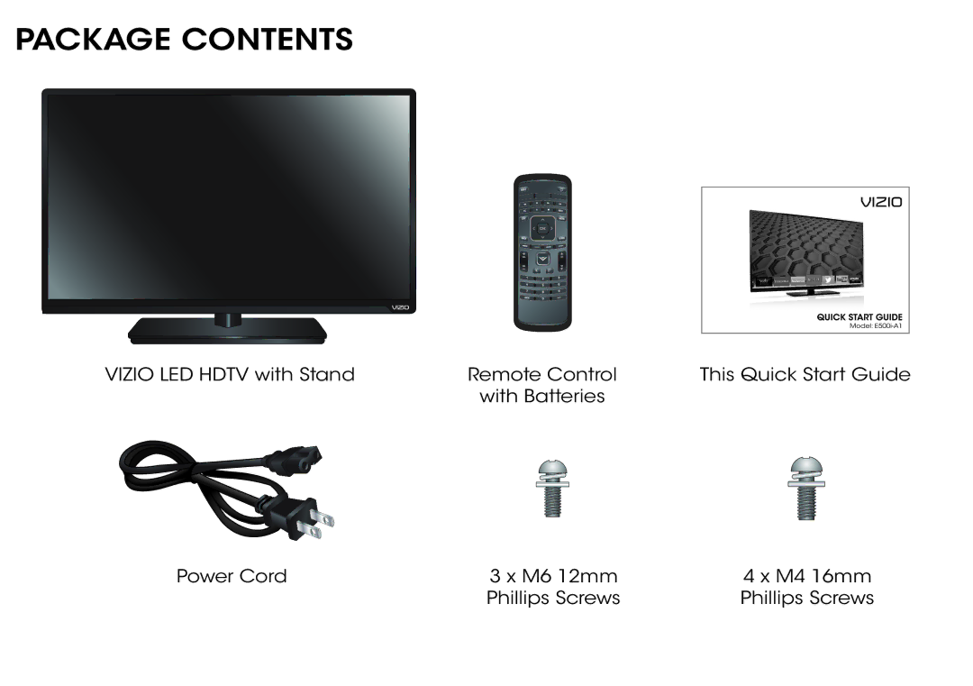 Vizio E500I-A1 manual Package Contents 