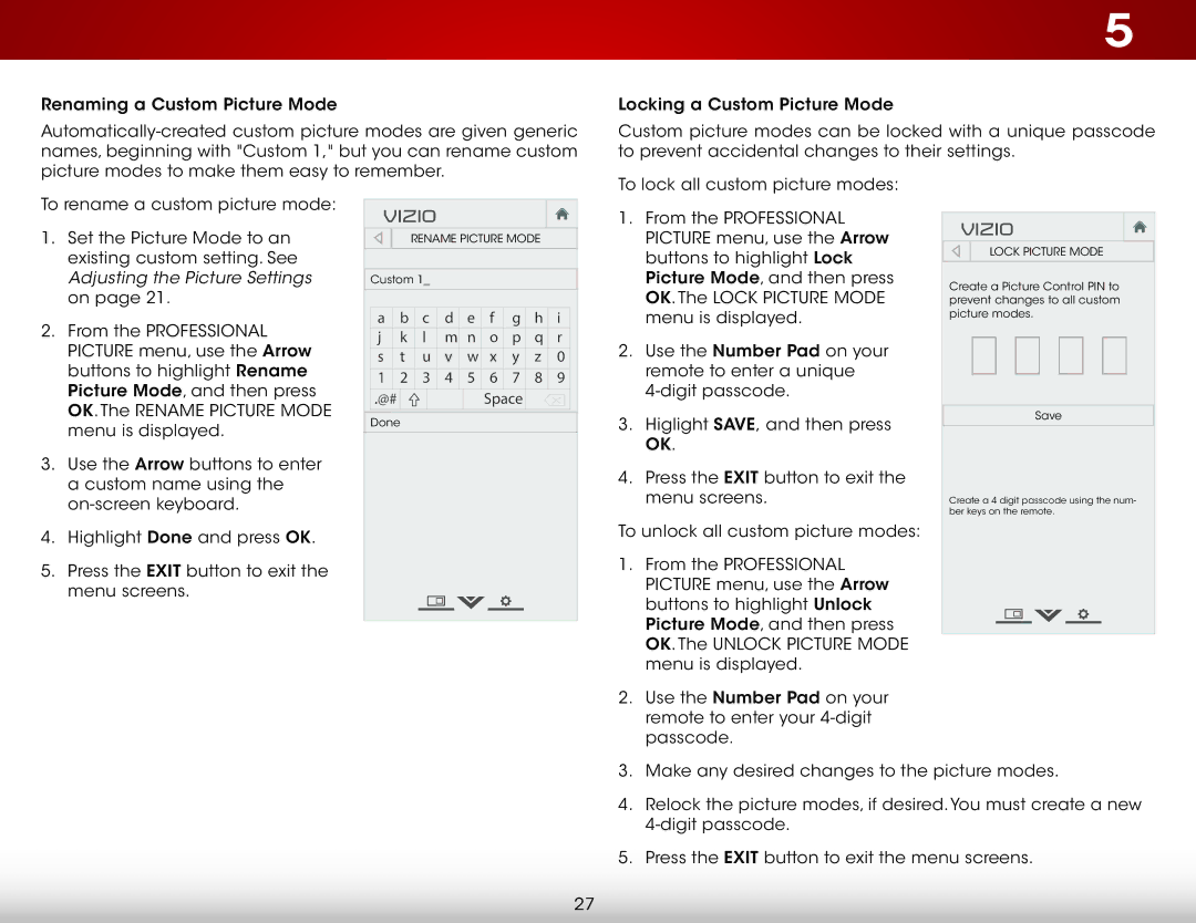 Vizio E500I-A1 user manual Lock Picture Mode 