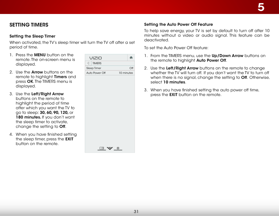 Vizio E500I-A1 user manual Setting Timers 