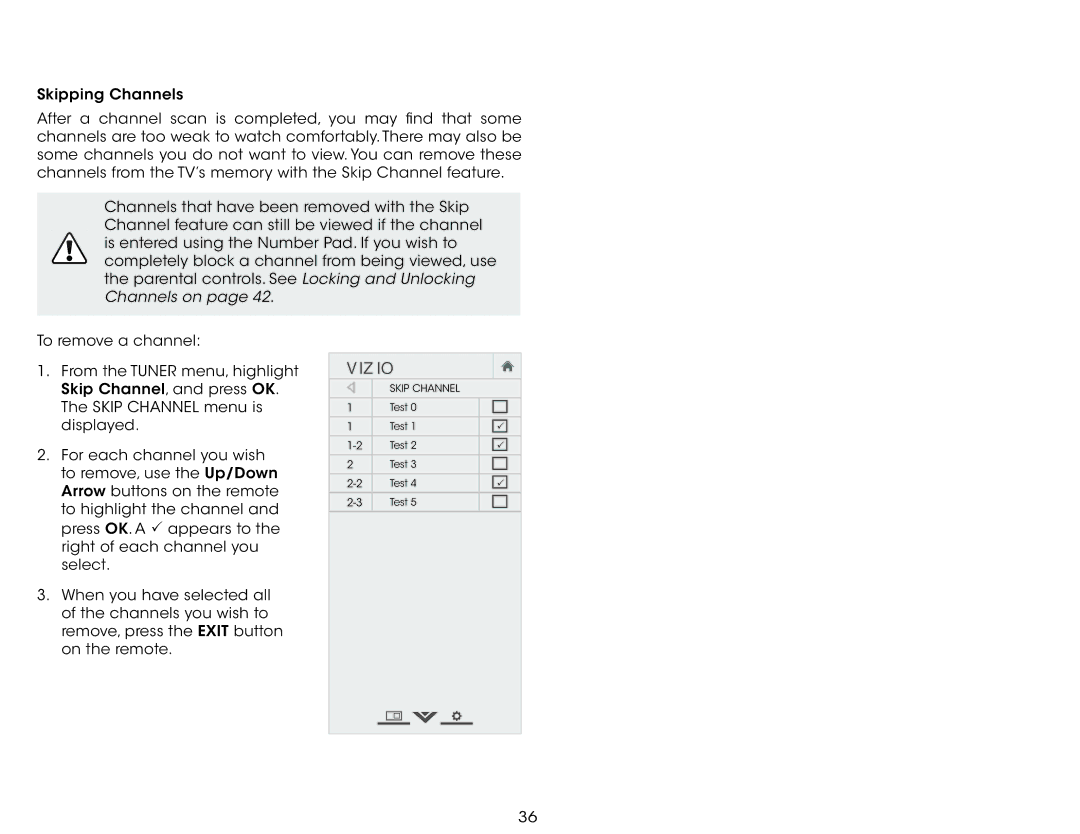Vizio E500I-A1 user manual Skip Channel Test 