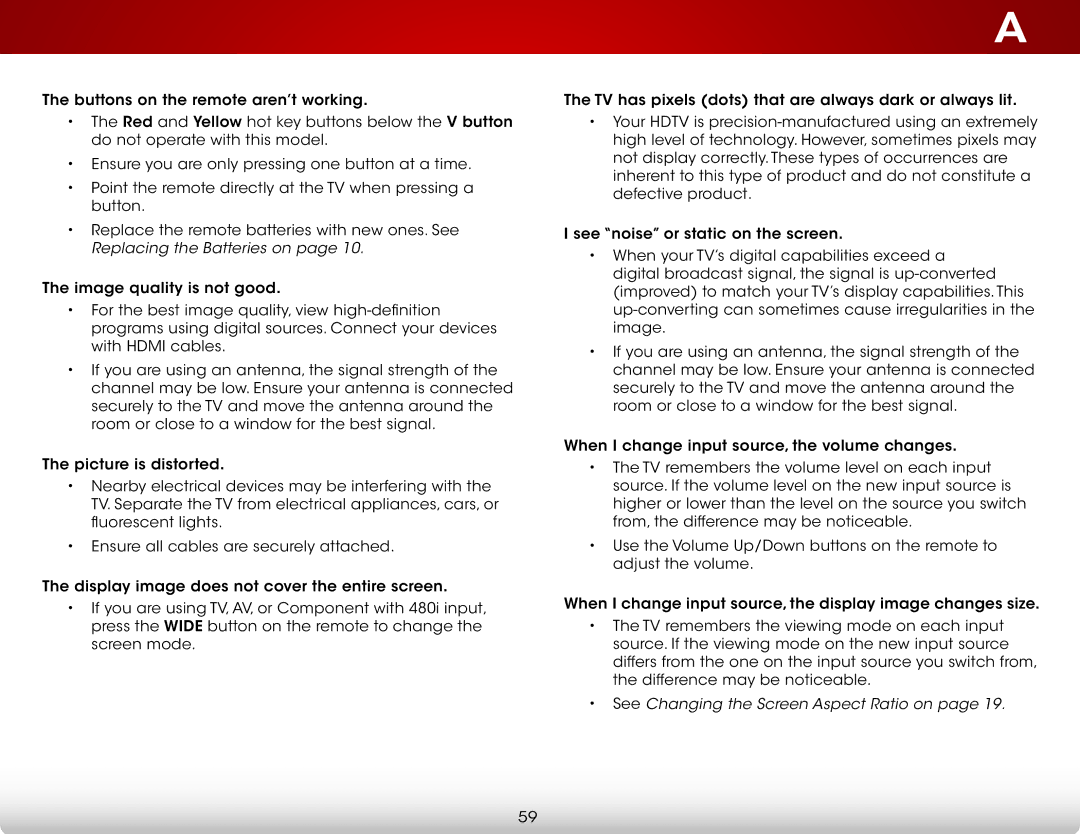 Vizio E500I-A1 user manual See Changing the Screen Aspect Ratio on 