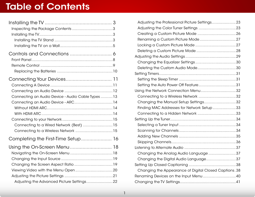 Vizio E500I-A1 user manual Table of Contents 