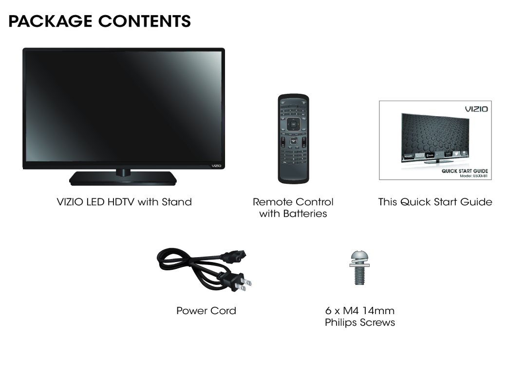 Vizio E500i-B1 manual Package Contents 