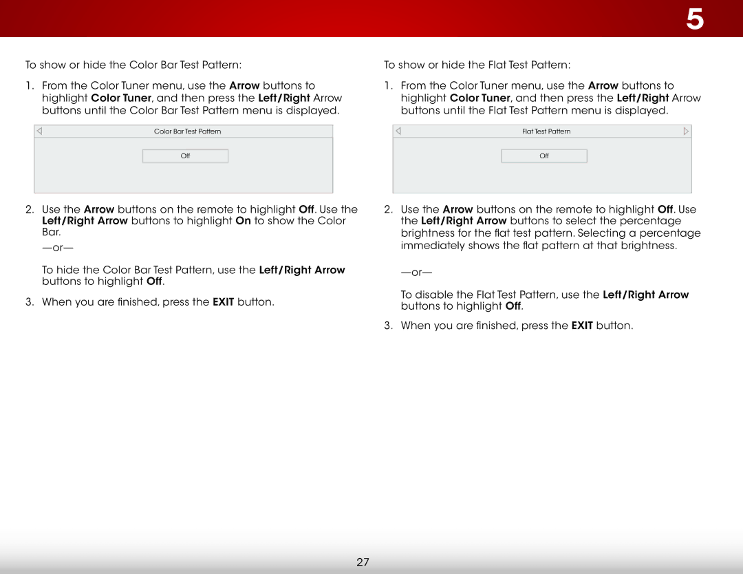 Vizio E500i-B1 user manual Color Bar Test Pattern Off 