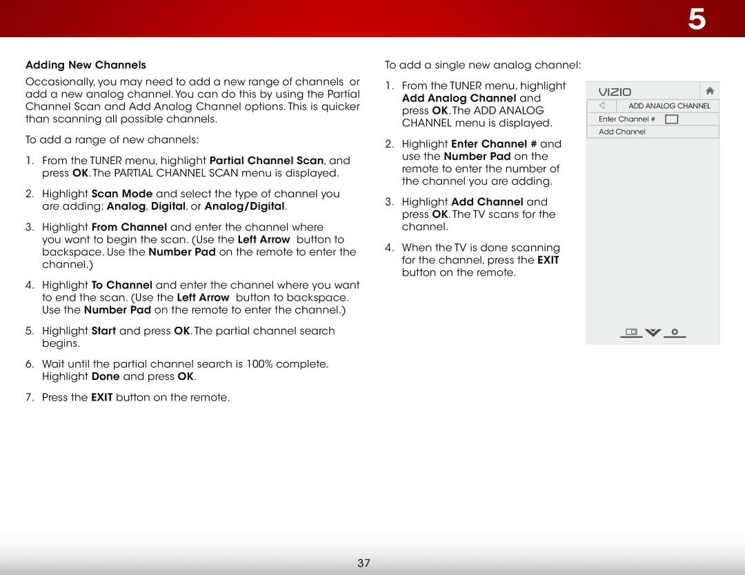 Vizio E500i-B1 user manual ADD Analog Channel 