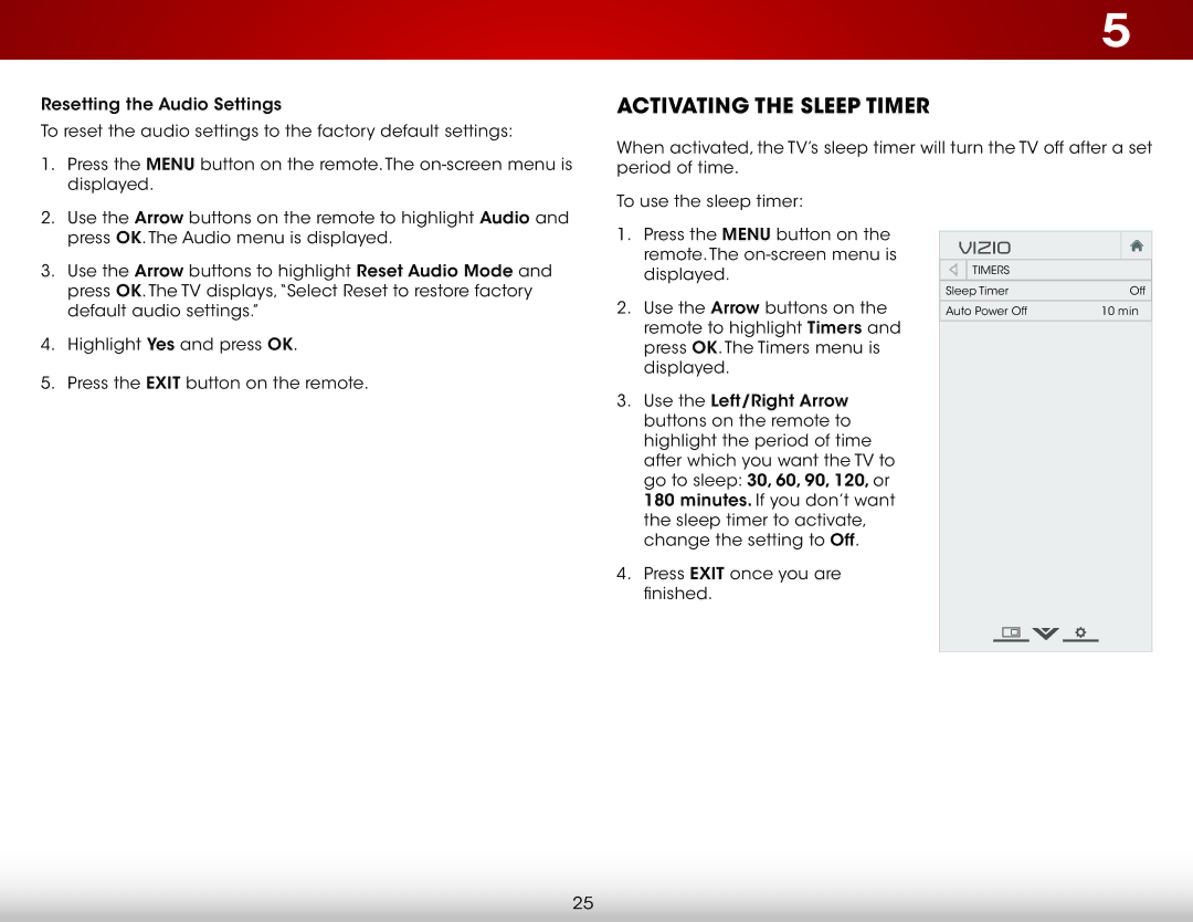 Vizio E500i-B1E user manual Activating the Sleep Timer 