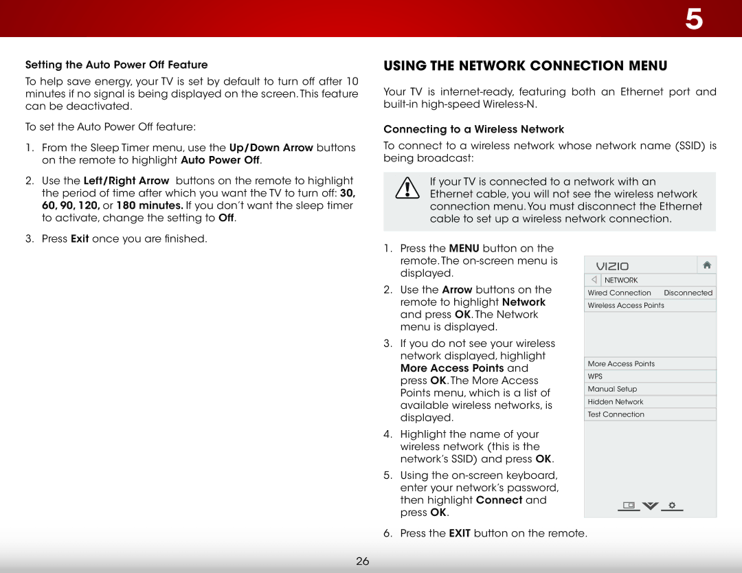 Vizio E500i-B1E user manual Using the Network Connection Menu 