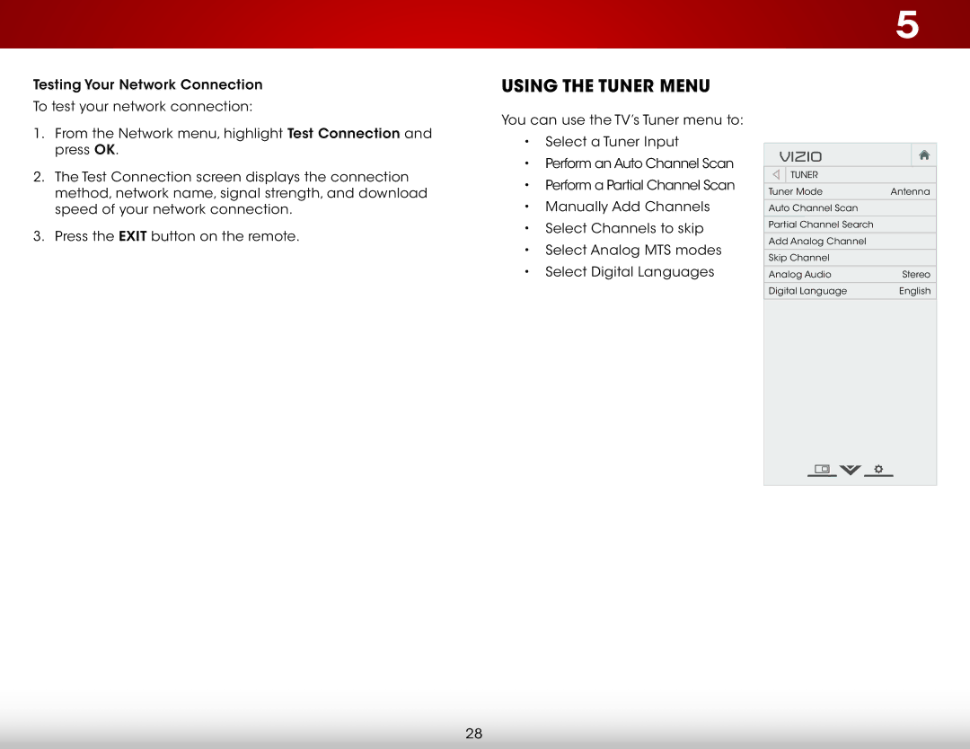 Vizio E500i-B1E user manual Using the Tuner Menu 