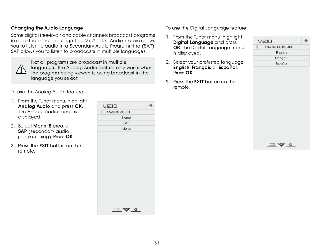 Vizio E500i-B1E user manual Sap 