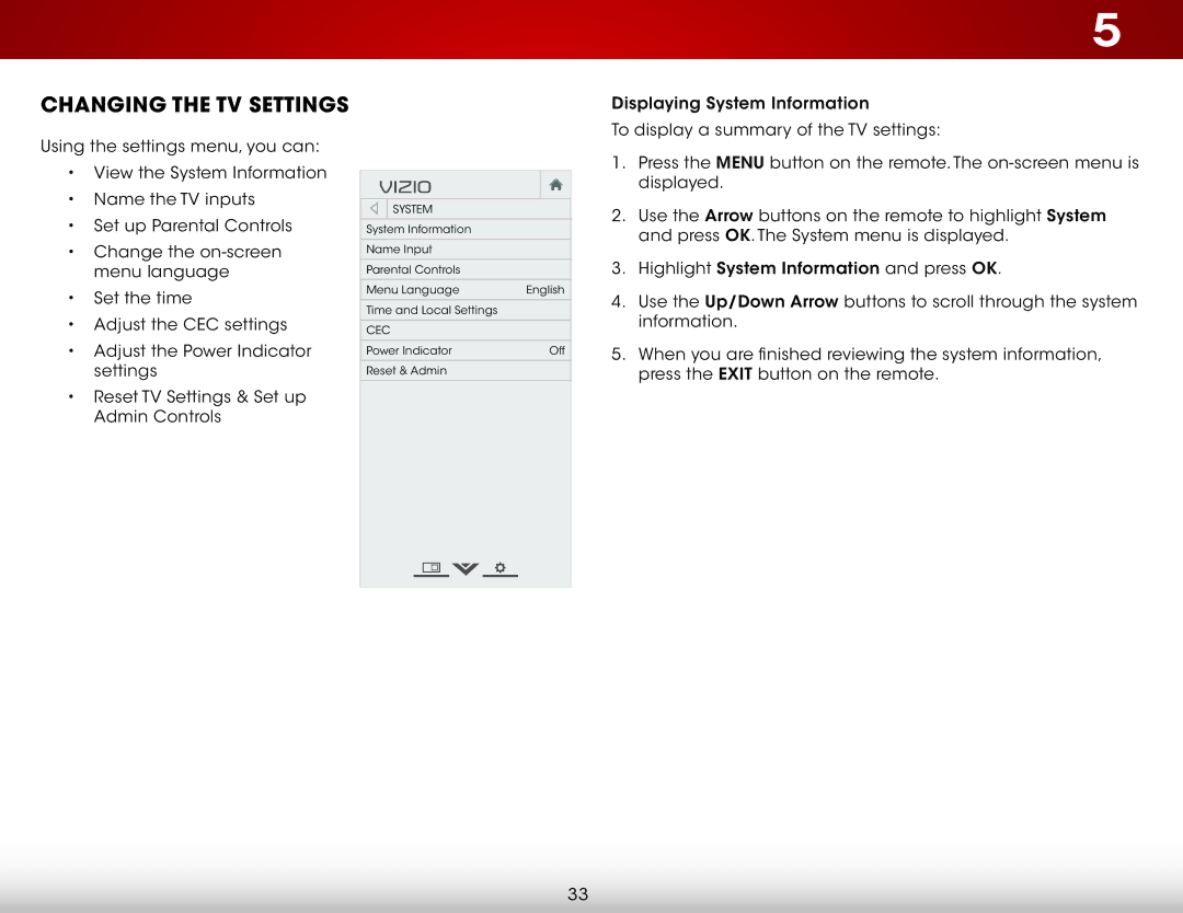 Vizio E500i-B1E user manual Changing the TV Settings, System 