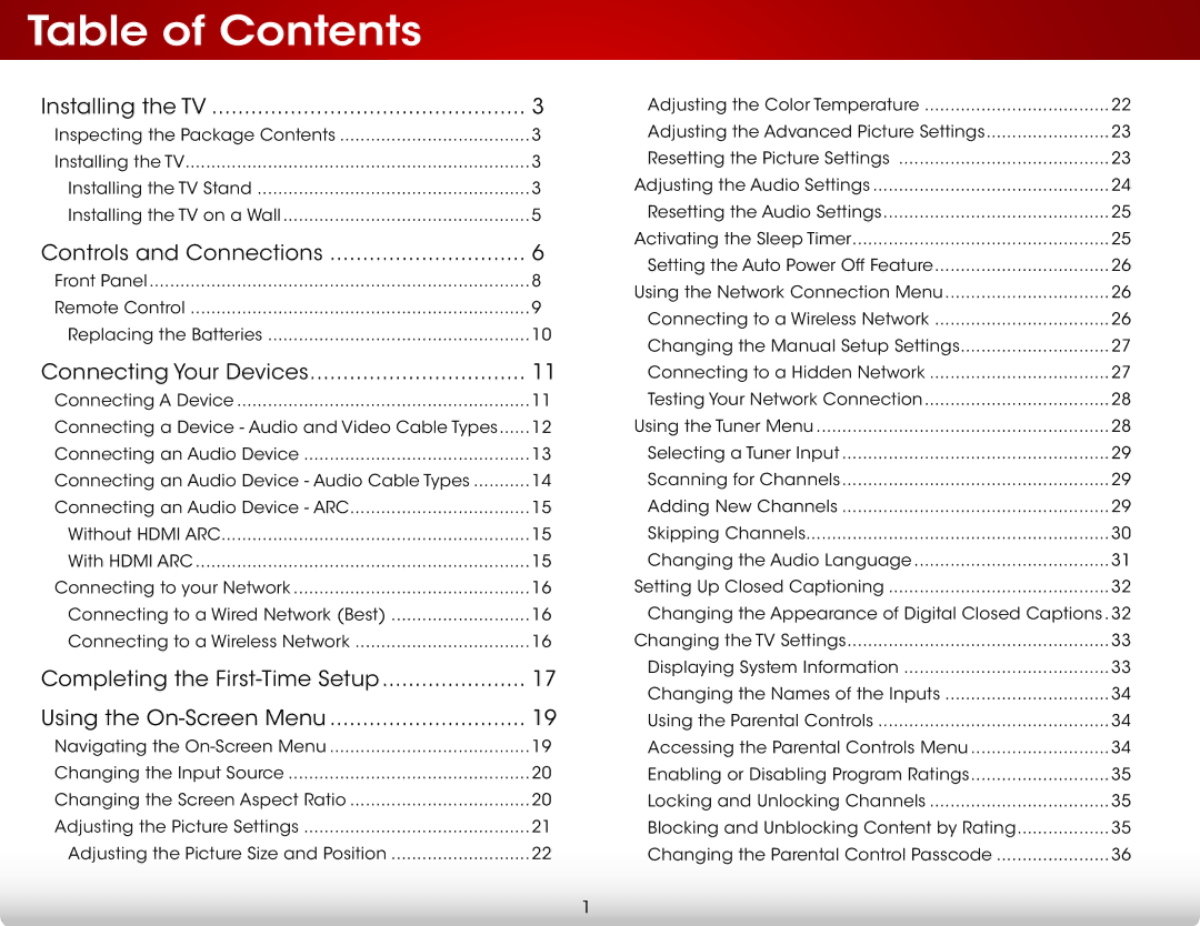 Vizio E500i-B1E user manual Table of Contents 