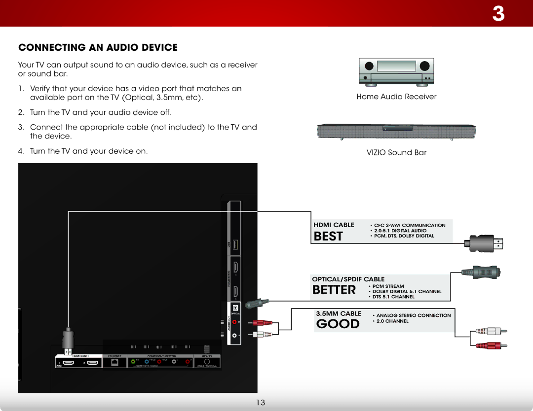 Vizio E500I-A1, E500IA1 user manual Connecting an Audio Device 