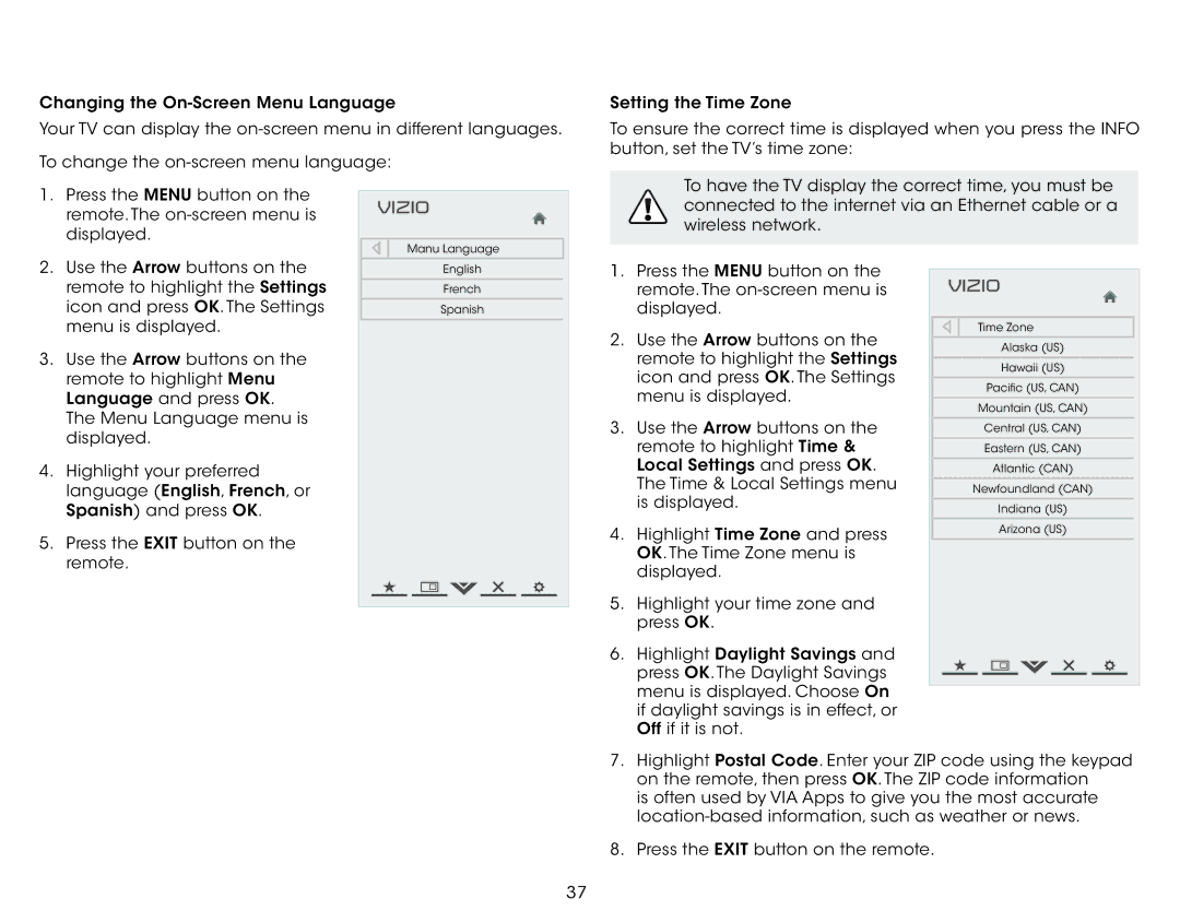 Vizio E500I-A1, E500IA1 user manual Manu Language 