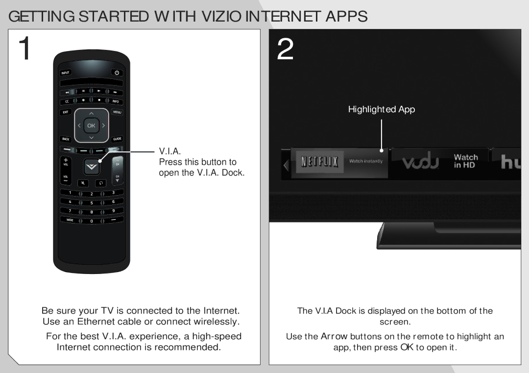 Vizio E502AR quick start Getting Started with Vizio Internet Apps 