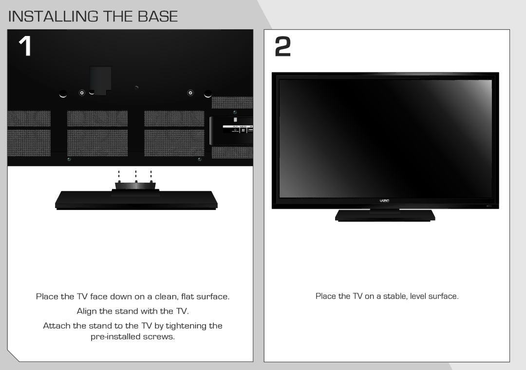 Vizio E502AR quick start Installing the Base 