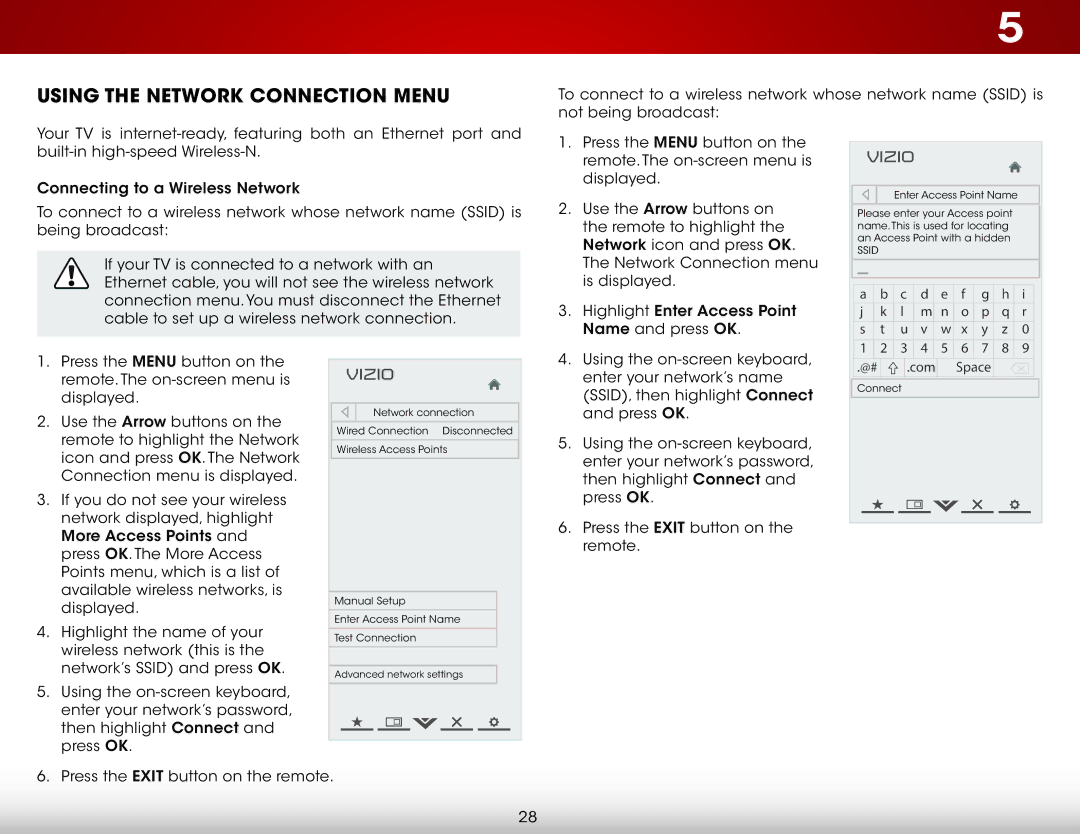 Vizio E550i-A0E user manual Using the Network Connection Menu 