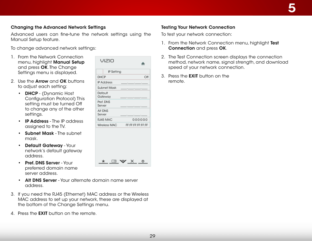 Vizio E550i-A0E user manual Test Connection screen displays the connection 