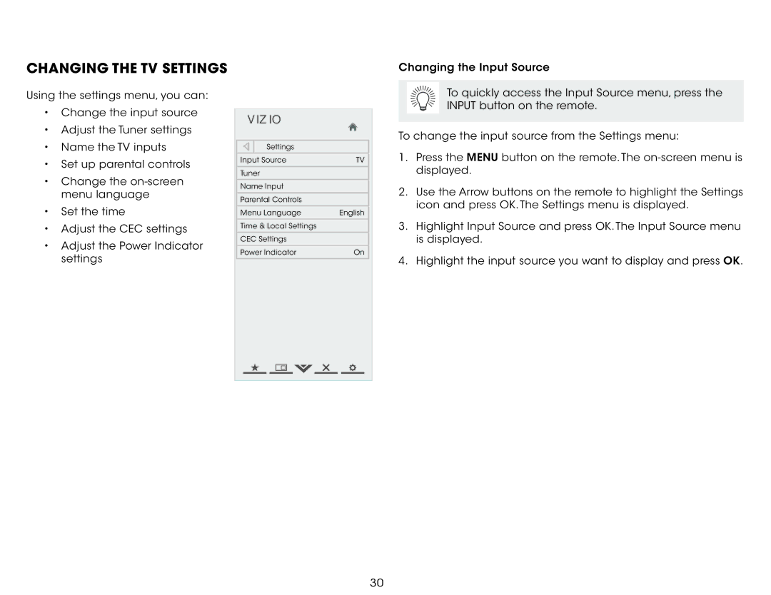 Vizio E550i-A0E user manual Changing the TV Settings 