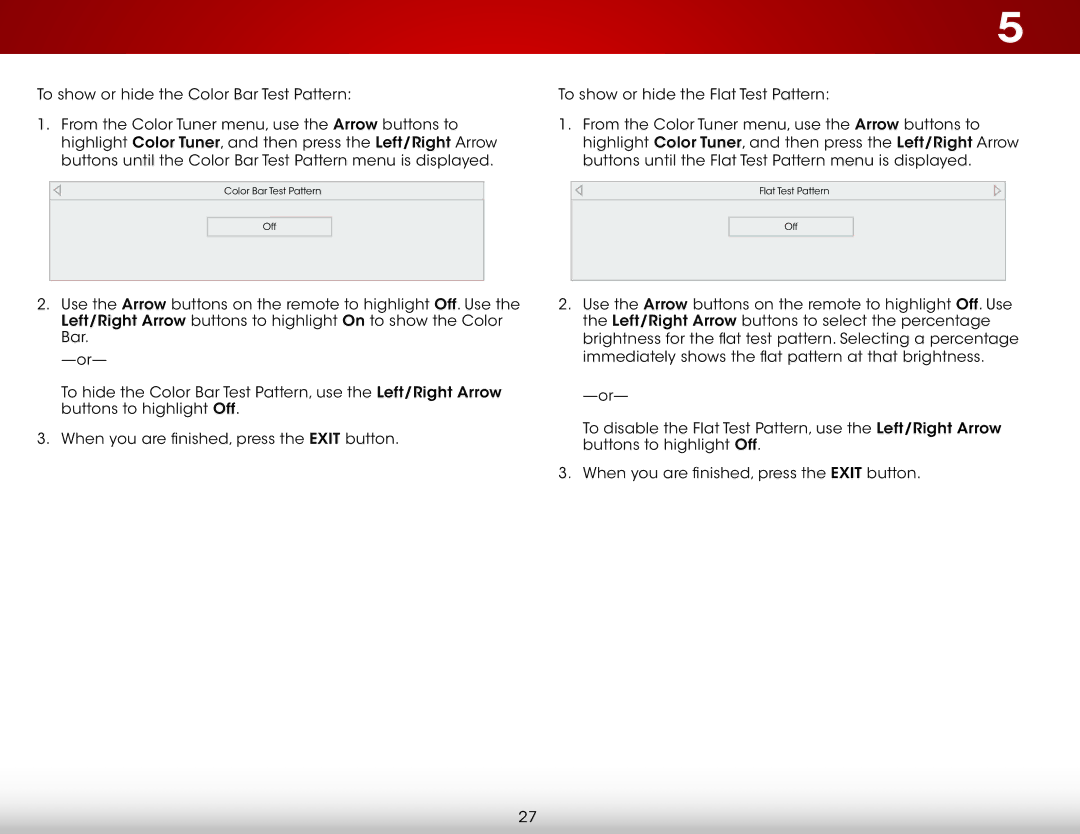 Vizio E480i-B2, E550i-B2 user manual Color Bar Test Pattern Off 