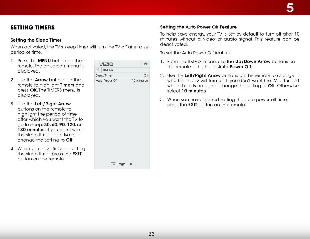 Vizio E480i-B2, E550i-B2 user manual Setting Timers 