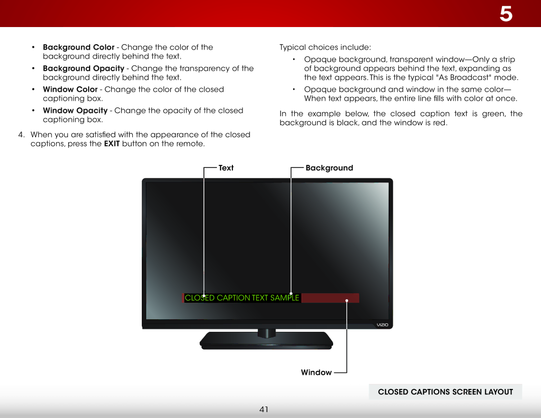 Vizio E480i-B2, E550i-B2 user manual Closed Captions Screen Layout 