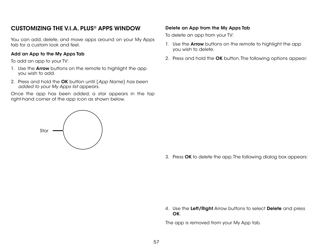 Vizio E480i-B2, E550i-B2 user manual Customizing the V.I.A. Plus Apps Window 