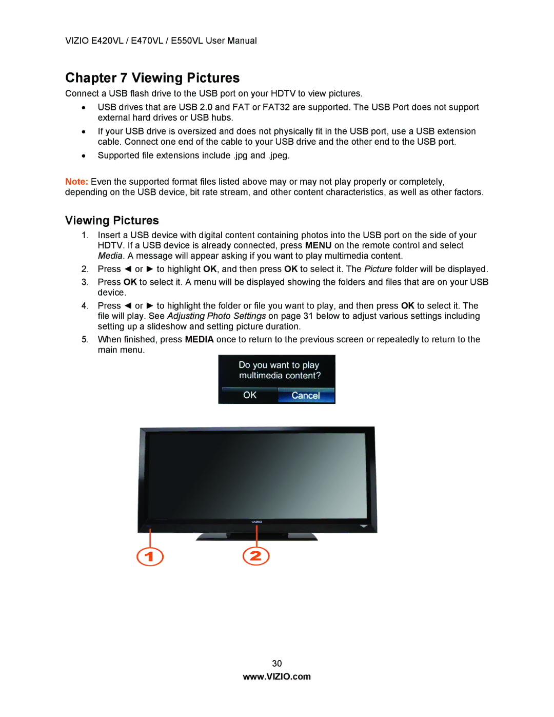 Vizio E550VL, E470VL, E420VL user manual Viewing Pictures 