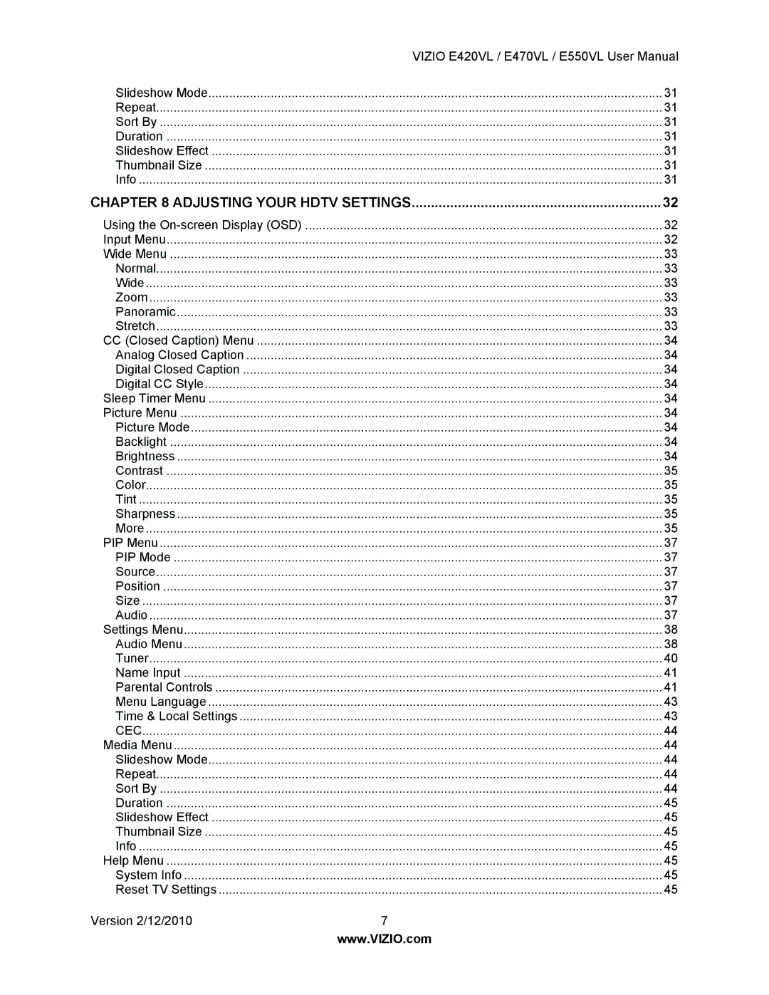 Vizio E470VL, E550VL, E420VL user manual Adjusting Your Hdtv Settings 