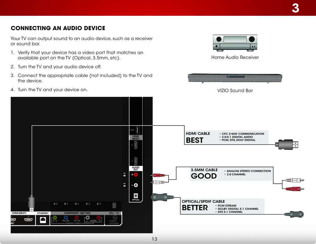 Vizio E551d-A0 user manual Connecting an Audio Device 