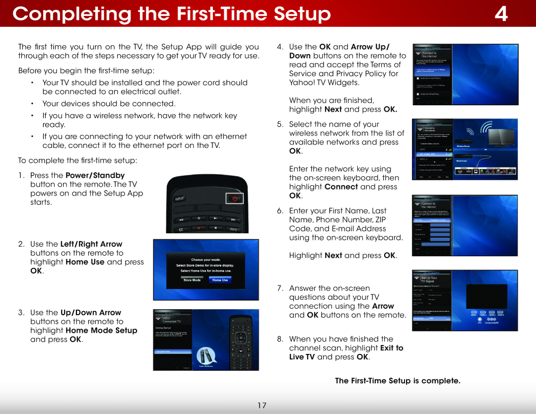 Vizio E551d-A0 user manual Completing the First-Time Setup 