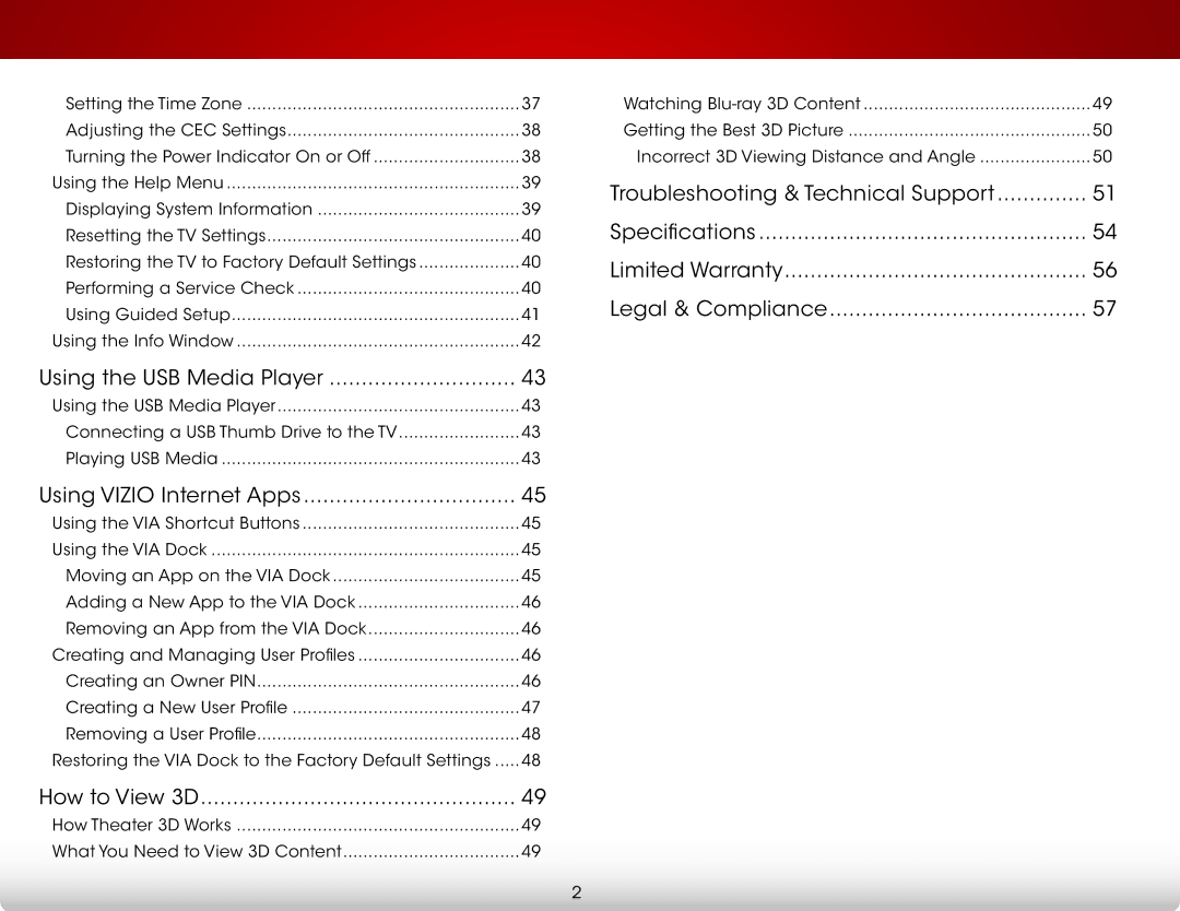 Vizio E551d-A0 user manual Using the USB Media Player, Using Vizio Internet Apps, How to View 3D 