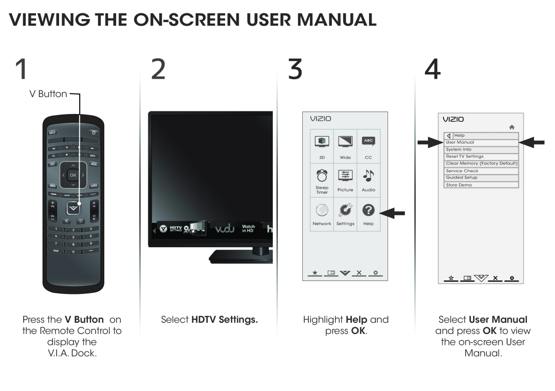 Vizio E551d-A0 Viewing The On-Screen User Manual, Vizio, Sleep, Picture, Audio, Timer, Network, Settings, Help, Wide 