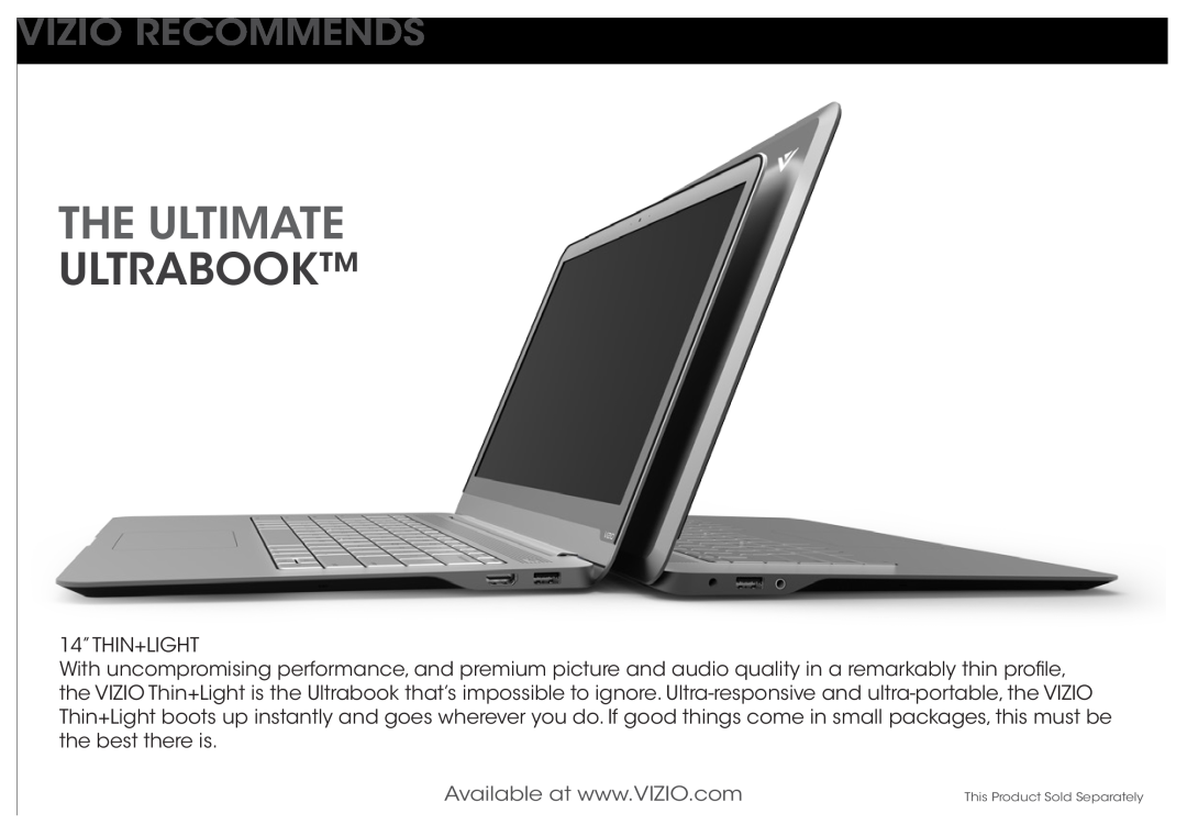 Vizio E551d-A0 quick start The Ultimate, Ultrabook, Vizio Recommends 