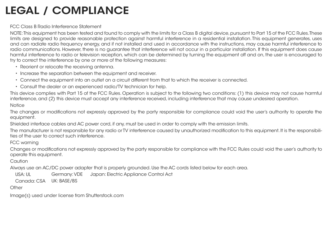 Vizio E551i-A2 quick start Legal / Compliance 