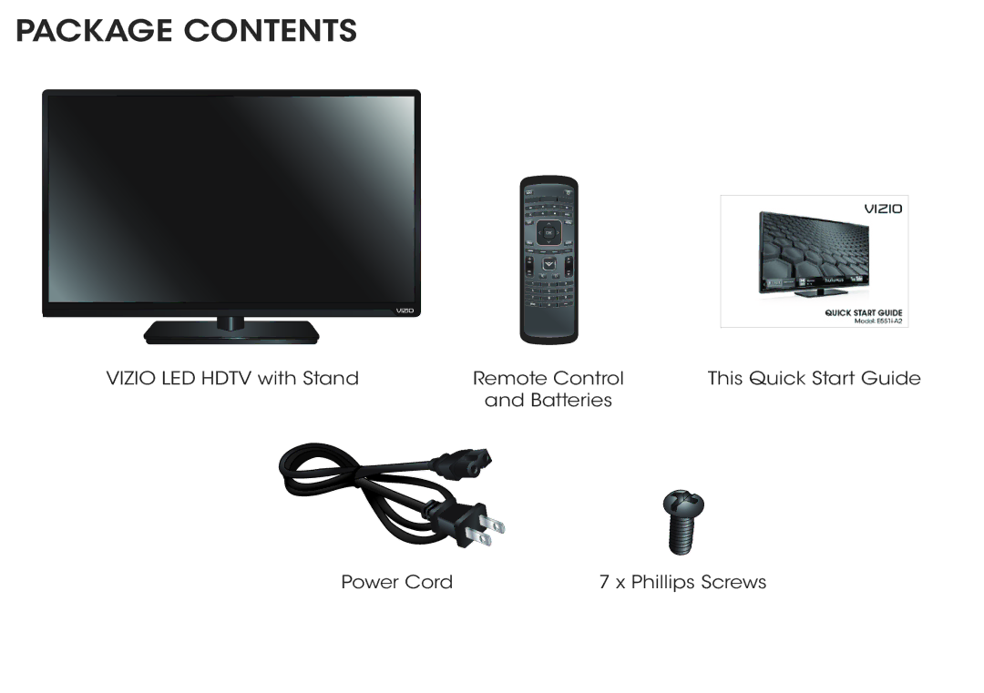 Vizio E551i-A2 quick start Package Contents 