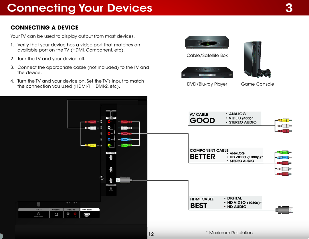 Vizio E551IA2 user manual Connecting Your Devices, Connecting a Device 