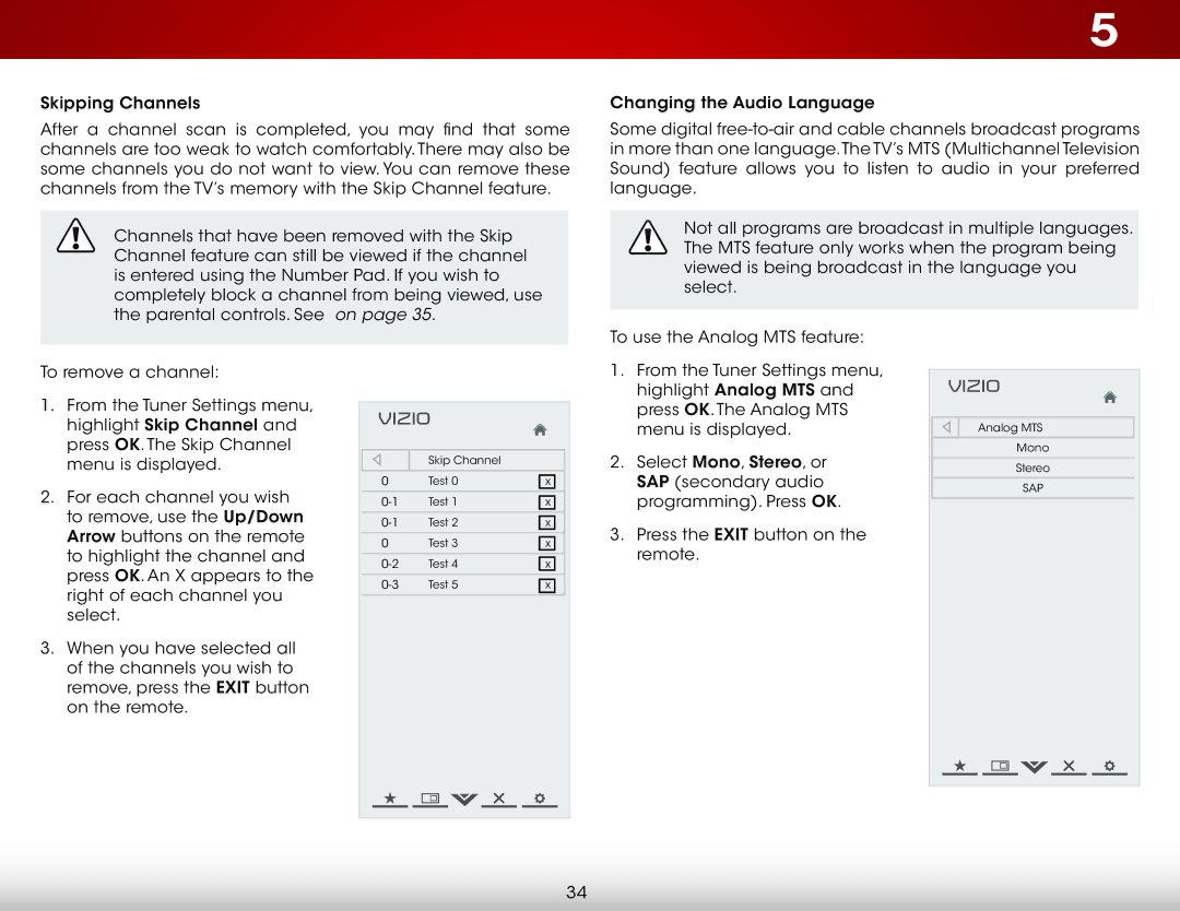 Vizio E551IA2 user manual Skip Channel Test 