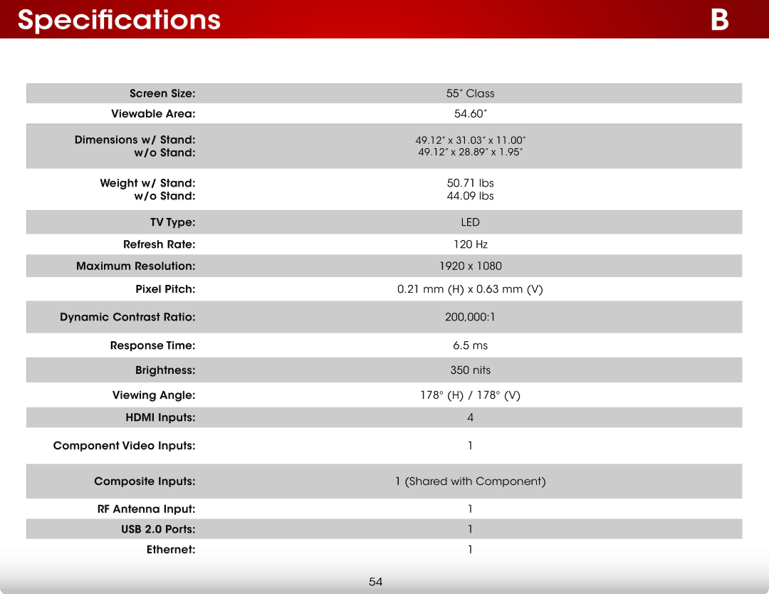 Vizio E551IA2 user manual Specifications 