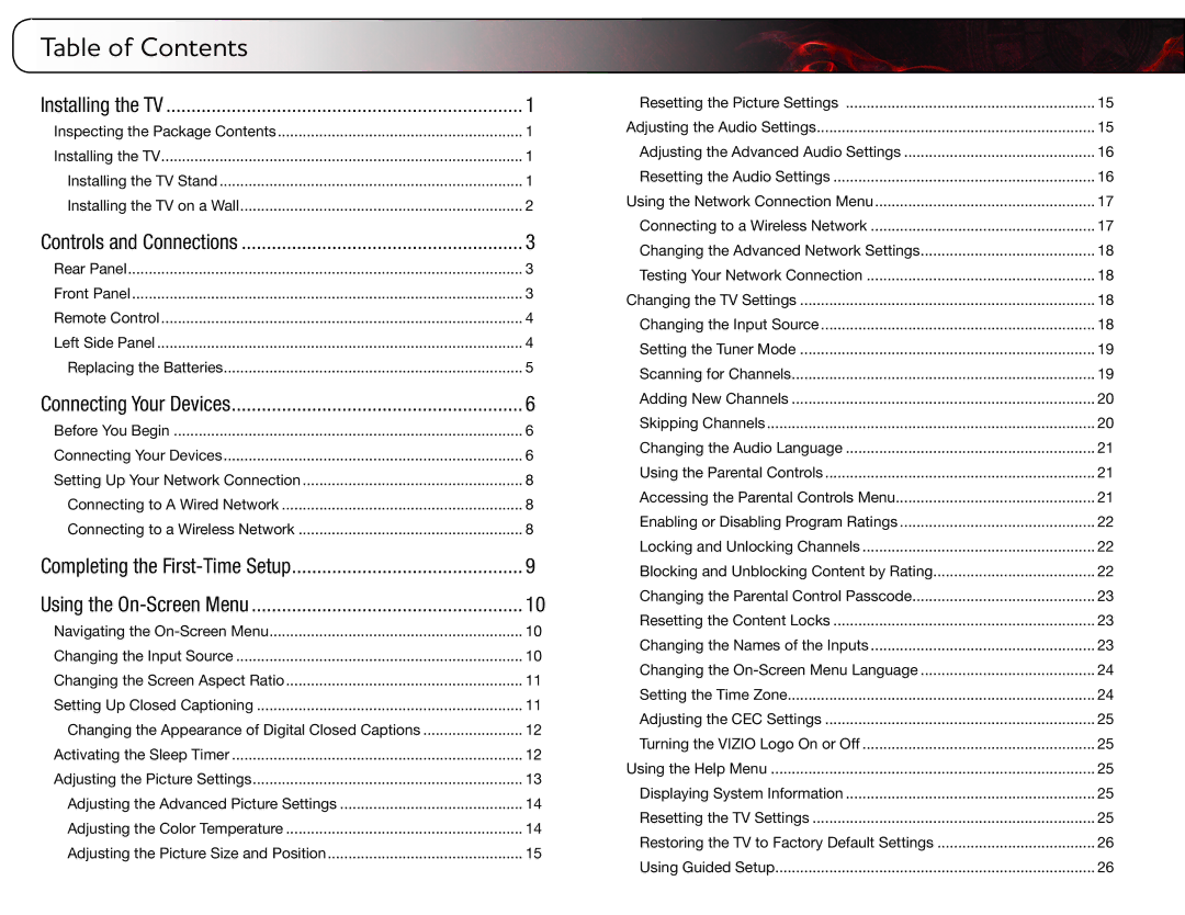 Vizio E472VL, E552VL user manual Table of Contents 