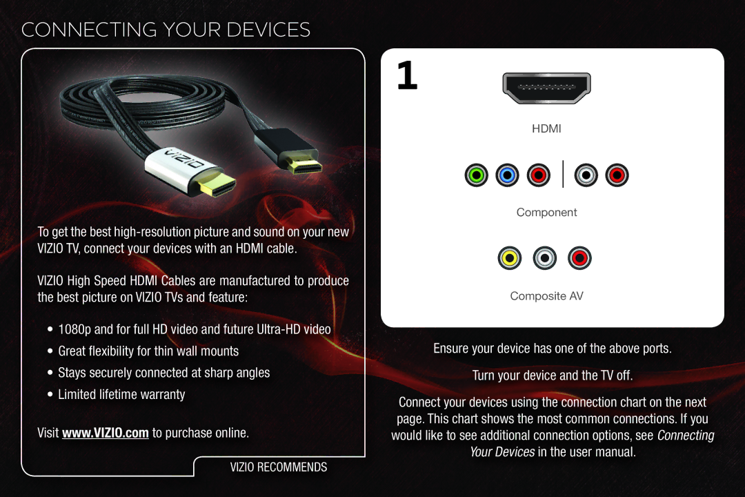 Vizio E552VL, E475VL quick start Connecting Your Devices, Vizio Recommends 