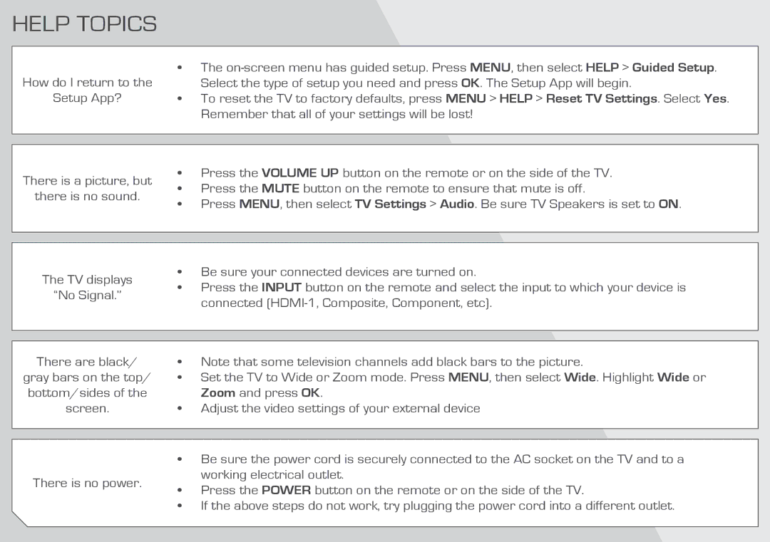 Vizio E552VLE quick start Help Topics 