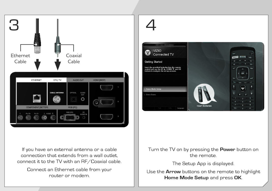 Vizio E552VLE quick start Home Mode Setup and press OK 